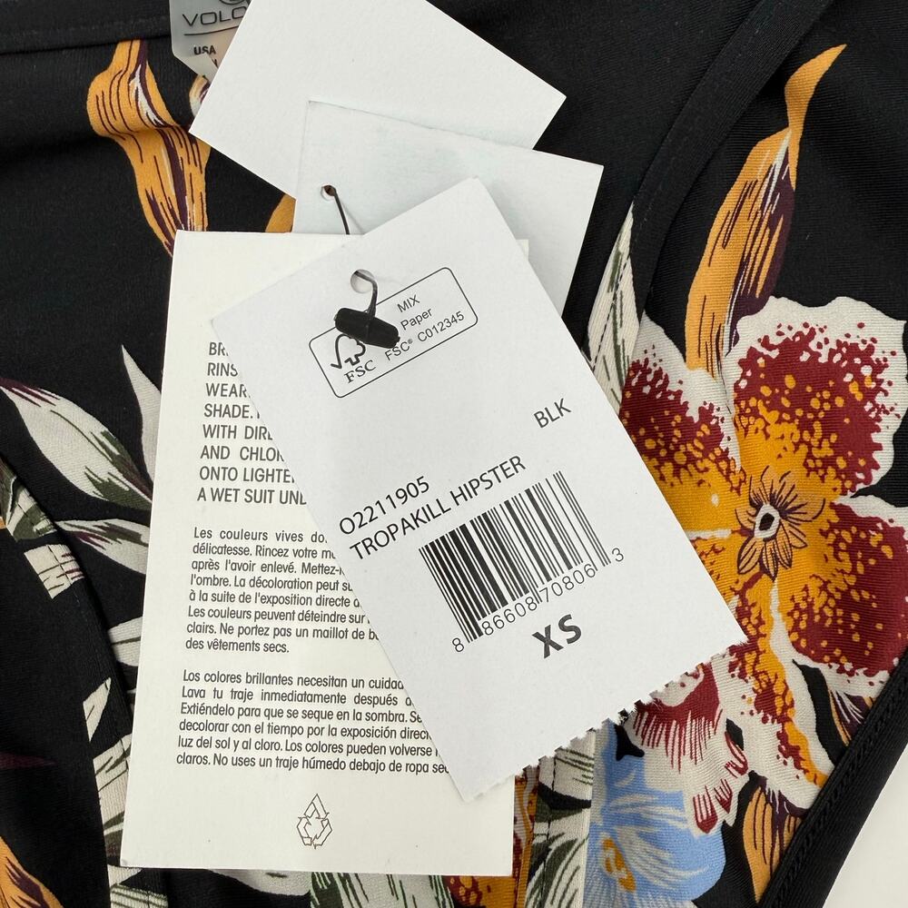 Volcom Bikini Bottom SZ Extra Small Simply Ink Tropakill Hipster NWT Floral Full - Picture 7 of 16